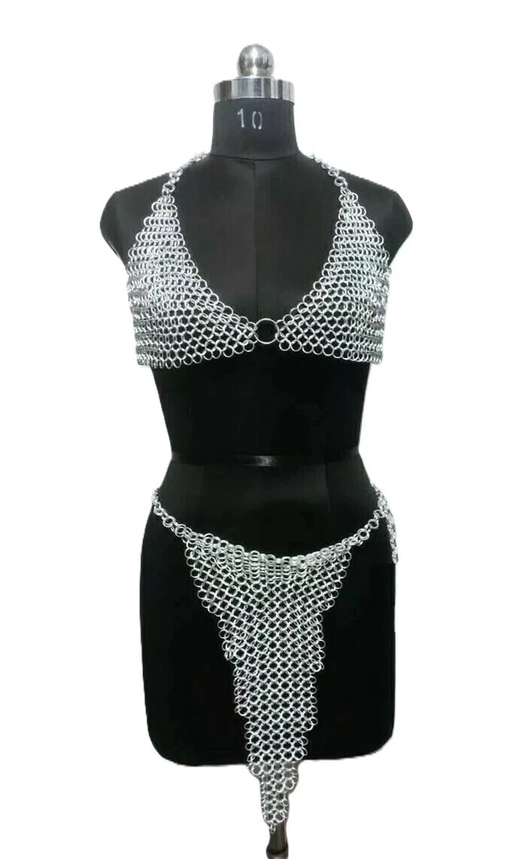 Chain mail Medieval Butted Bikini Aluminum Silver Hot Sexy Costume - Image 3 of 4