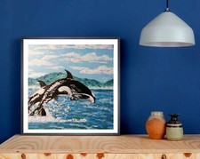 Animal Art Killer Whale Painting Original Ocean Dangerous Oil Panel 10x10 inch