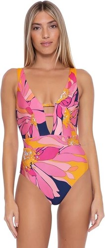 Trina Turk X6636 Breeze Printed Plunge One-Piece Swimsuit, Multi, 10