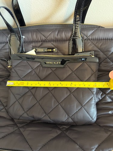 Anne Klein Rhonda Tote Quilted Nylon Satchel and Pouch with Patent Leather Strap - Picture 13 of 15