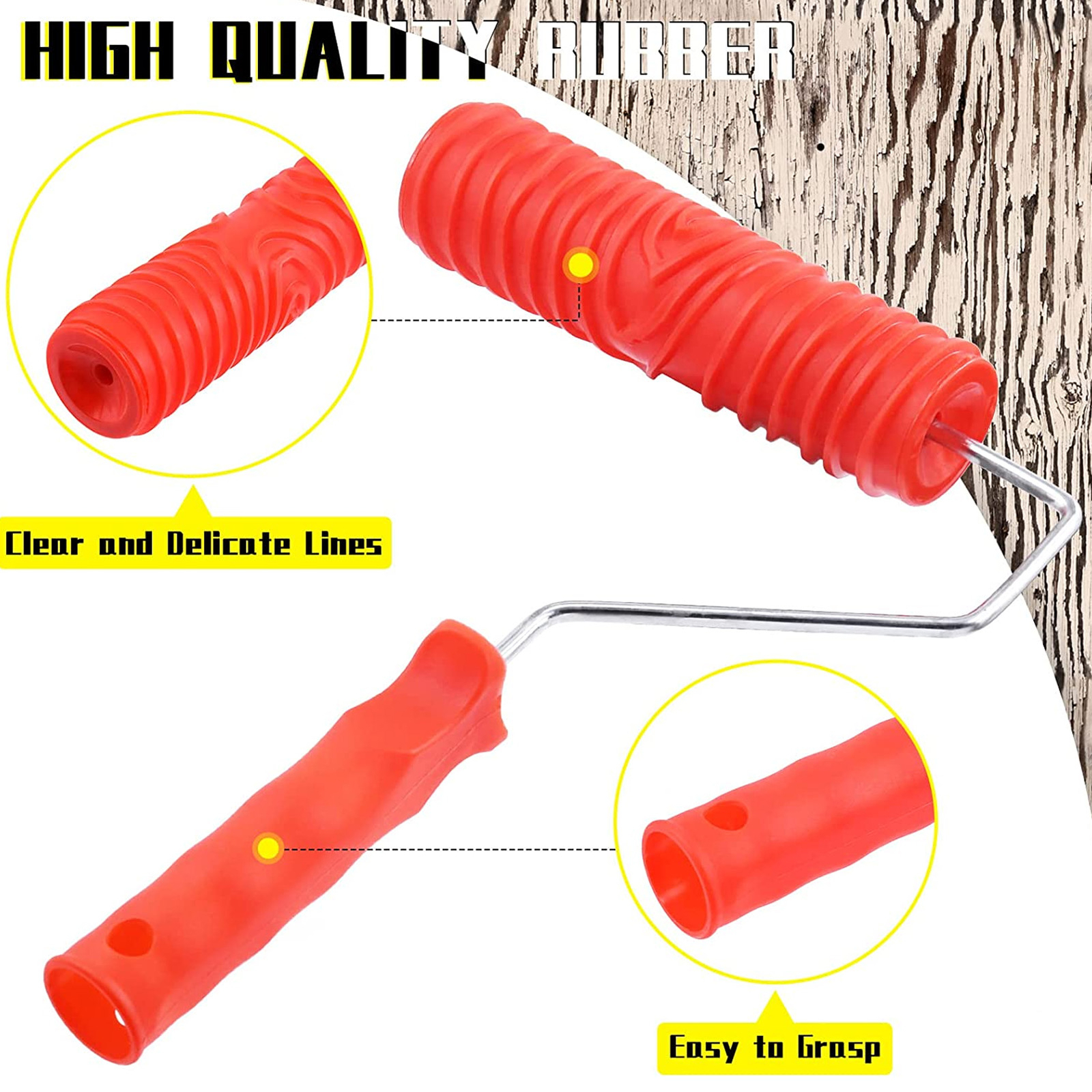 Rubber Wood Graining Tool Handheld Wood Texture Pattern Roller For DIY