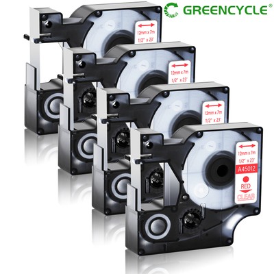 4PK For DYMO D1 45012 Red on Clear Tape 1/2'' LabelManager 450D Label Printer