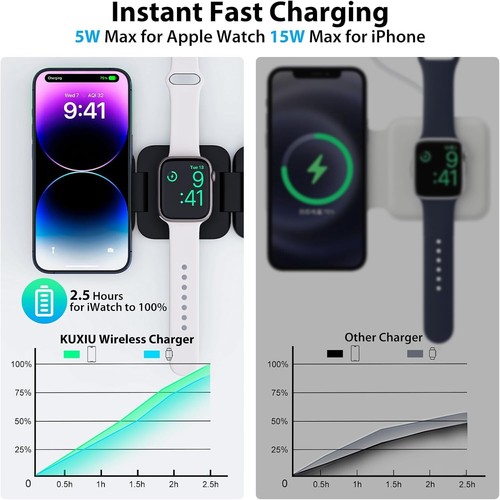 KU XIU 3 in 1 Wireless Charging Station, Foldable Mag-Safe Charger Stand for iP - Picture 2 of 8