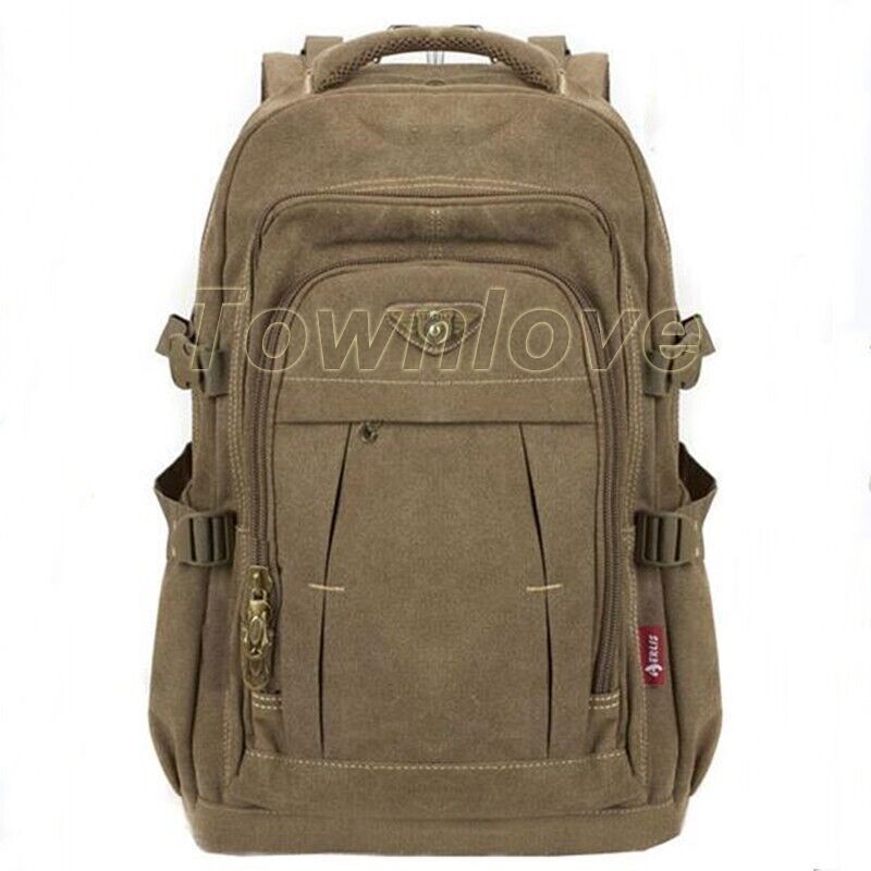 Men's Military Canvas Backpack Zipper Travel Shoulder College School Bags