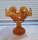 Vtg Imperial Twins Marigold Carnival Glass Fruit Bowl w/Base Ruffled 9" Compote