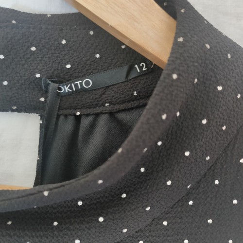 TOKITO black dress with silver polka dots with pleated bottom size 12 NWT - Picture 5 of 21