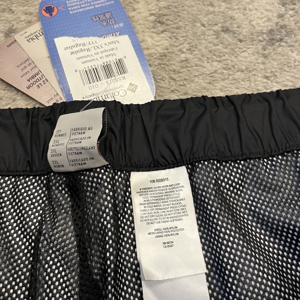 Columbia Packable Pants Storm Dry XCO Mens Size 3XL Black Outdoor