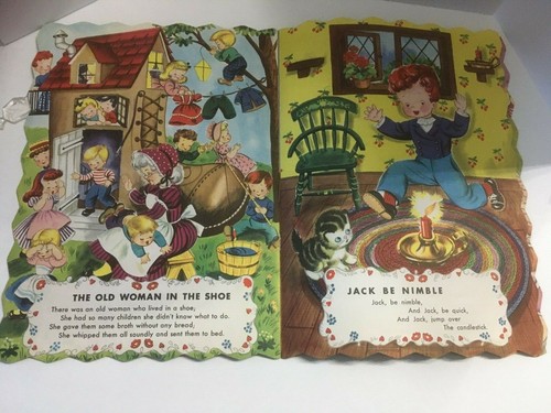 Vintage 1948 Large 13" x 9.5" Mother Goose Picture Book Linen Merrill Publishers - Imagen 5 de 7
