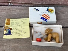 VTG MID CENTURY ZOO LINE JAPAN WOODEN ELEPHANT / DONKEY MUSICAL MINIATURE FIGURE