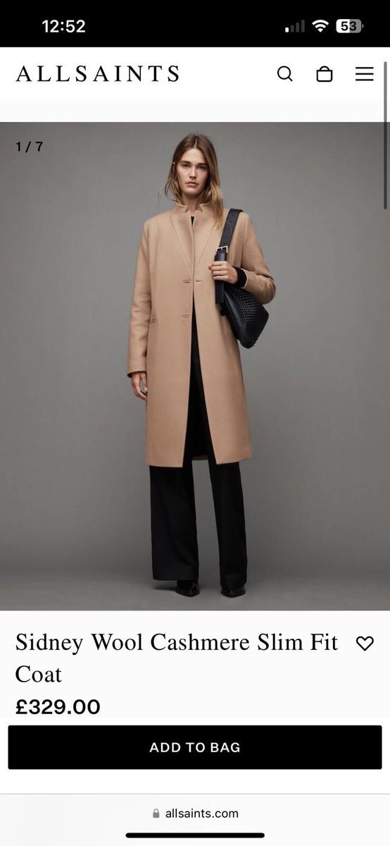 ALLSAINTS Womens Camel Tan Wool Sidney Tailored Coat Jacket Size UK6 NEW