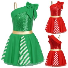 Girls Dancewear Leotards Dress Christmas Skirt Party Competition Santa Claus