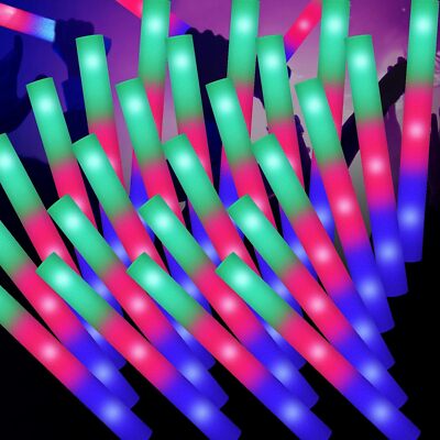 100Pcs LED Light Up Foam Stick Multi Color Glow Stick Flashing Glow Wands 18.9in