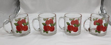 Vintage Libbey Clear Glass Apple/Peach Pattern Mugs Set Of 4 Made In USA