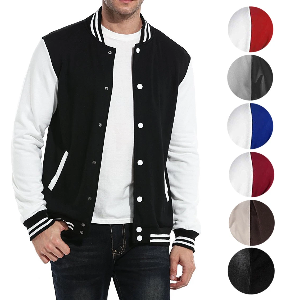 New Men's Premium Classic Snap Button Vintage Baseball Letterman Varsity Jacket - product detail image 1