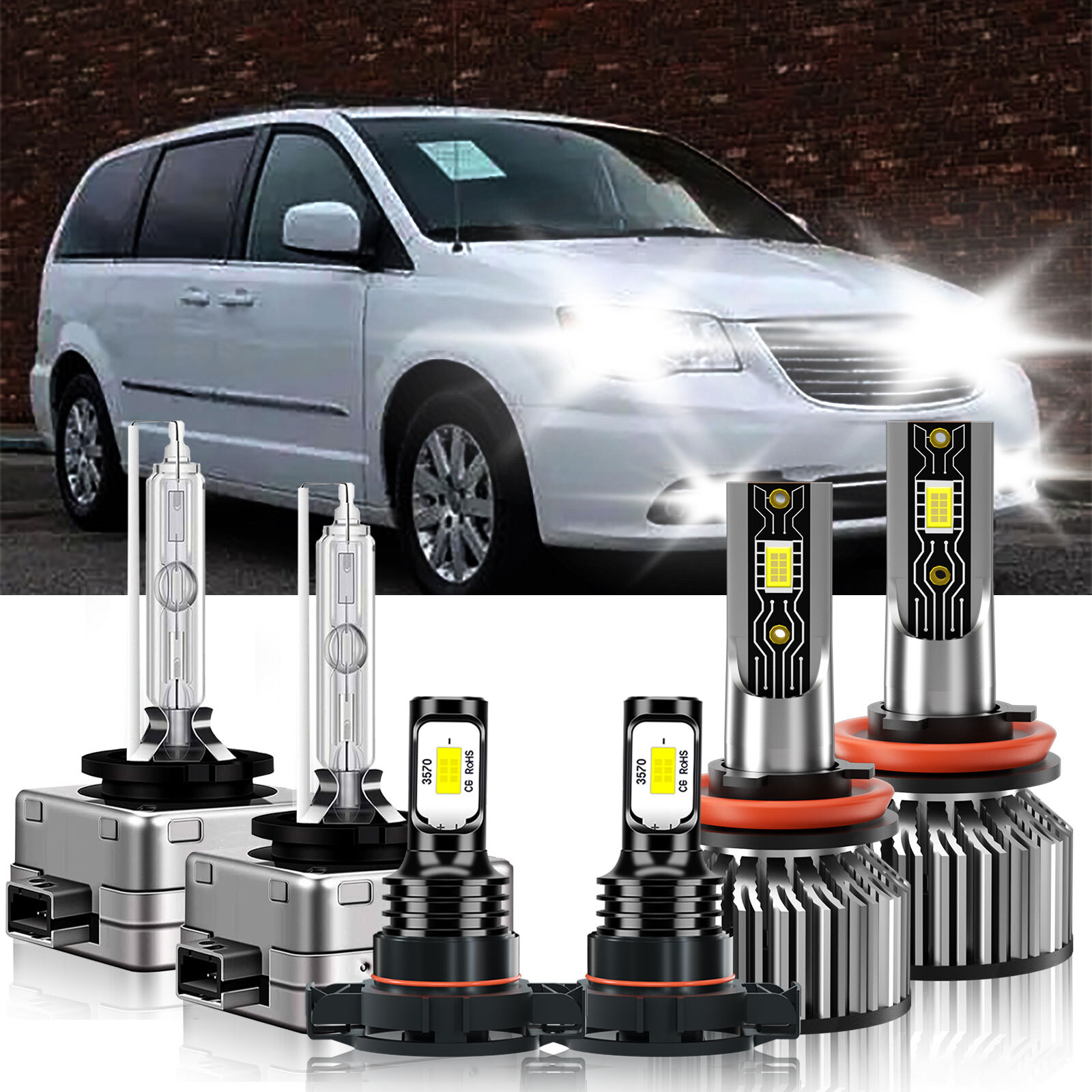 For Chrysler Town & Country 2010-2016 H11 D1S 5202 LED HID Headlight+Fog Light