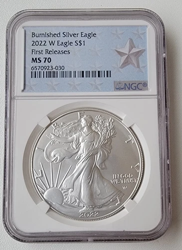 2022 W Burnished Silver Eagle, MS 70 NGC, First Releases Uncirculated
