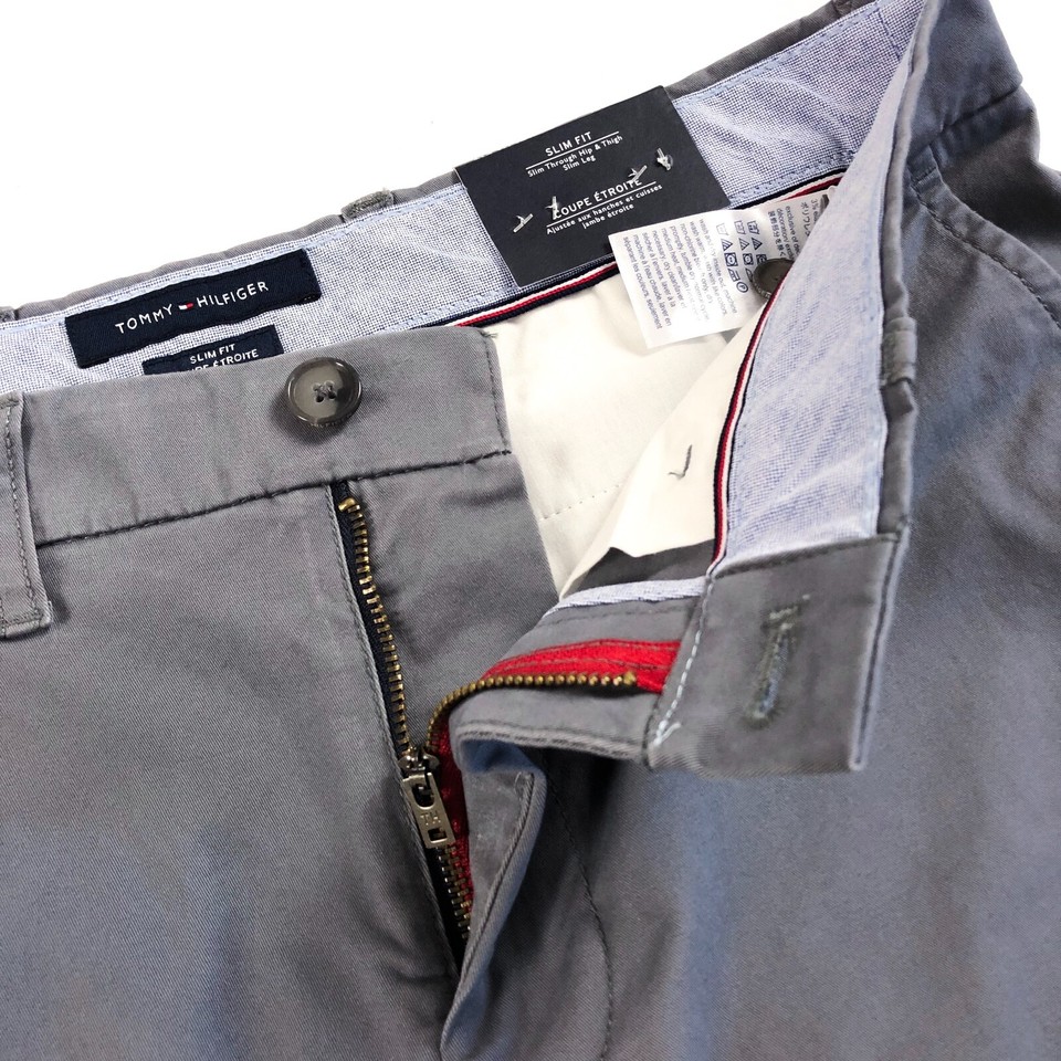 TOMMY HILFIGER Chinos Men's Stretch Slim Fit Smoked Pearl Grey 7899582 ...