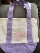 TRADER JOES Mini Canvas Tote Bag Spring 2025 Pastel Purple NWT