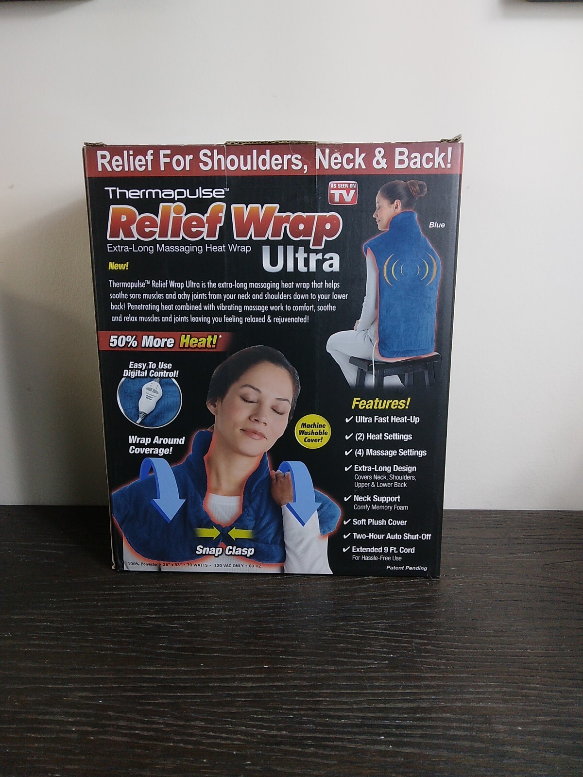 Thermapulse Relief Wrap Ultra ExtraLong Massaging Heat Wrap. Blue