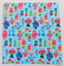 Fabric Cotton Pic A - Multi Colored Fish On Blue  - 12 1/4" Tall x 11 5/8" Wide