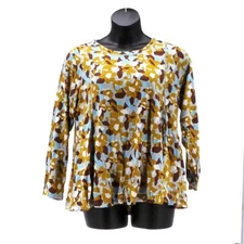 LOGO by Lori Goldstein Printed Top with Side Seam Pockets Olive Branch