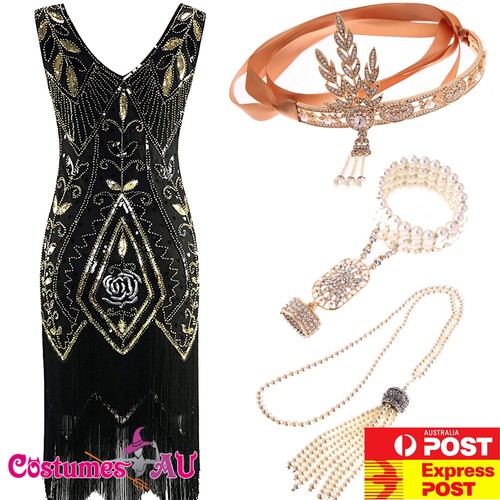 Deluxe Ladies 20s 1920s Roaring Flapper Costume Sequin Gatsby 20's Fancy Dress - Foto 4