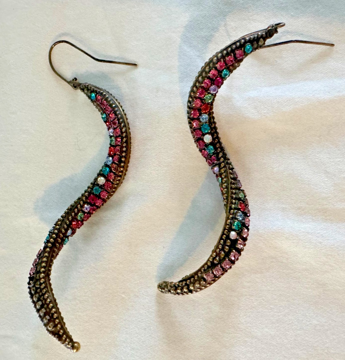 Multicolor Rhinestone Curved Statement Earrings 3… - image 1