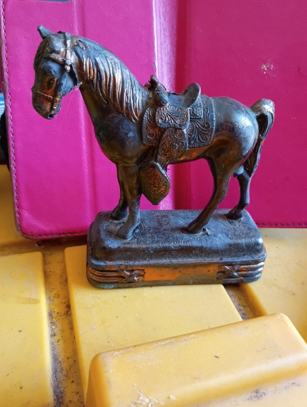 Broze Stallion Horse Figurine on Art Deco Base Vintage Mid-century 1950s 1960s