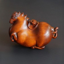 Vintage wooden fat ingot horse figurine animal statue sculpture desk home decor