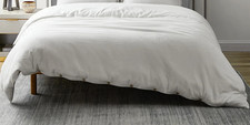 DAPU Stone Washed French Linen Blend Duvet Cover Full/Queen White Button Close