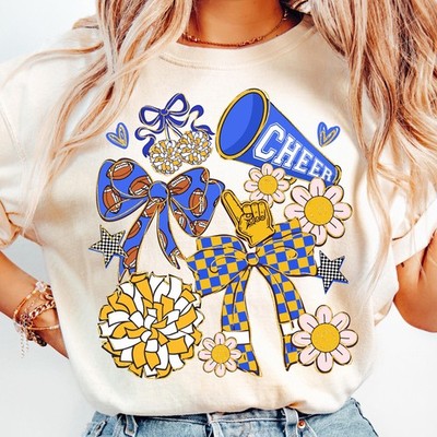 Game Day Cheer Bow Pom Pom Megaphone Football T-Shirt Cute Team Spirit Tee Shirt