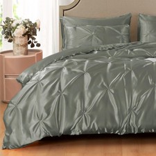 5-Piece Pinch Pleat Duvet Cover Set Pintuck Duvet Cover Queen Size W/ Zipper