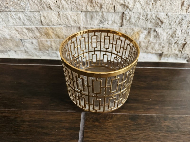 Vintage MCM Imperial Glass shoji Ice Bucket-Bowl Barware Gold Overlay Trellis