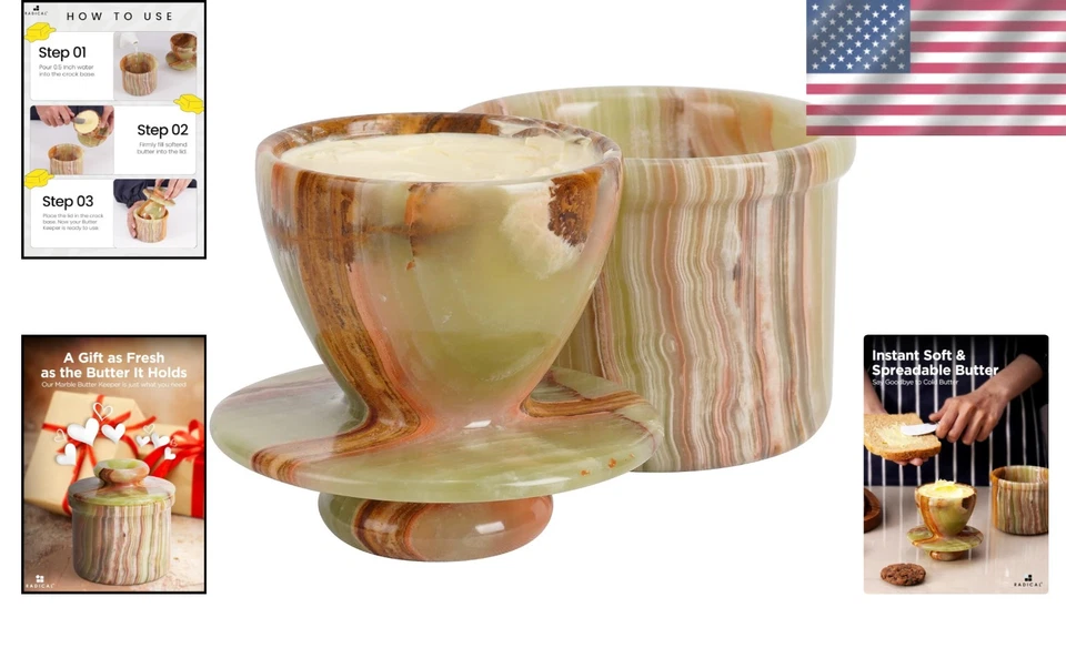 4.25'' Marble Butter Storage - Handmade Crock for Countertop - Image 2 of 4