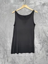 Eileen Fisher Tank Top Womens Small Gray 100% Silk Sleeveless Scoop Neck Shell