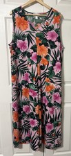 STAN HERMAN Women’s Tropical Floral Sleeveless Maxi Dress Hibiscus Pockets 1X 