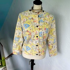 Liz Claiborne NWOT Pastel Botanical Floral Cotton Denim Jean Jacket Medium