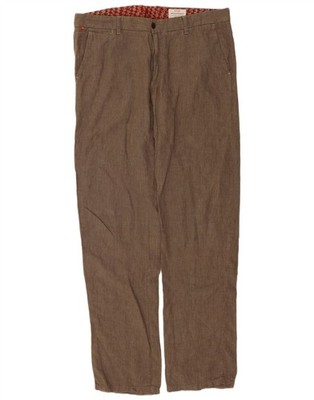 Hugo Boss Mens Regular Fit Chino Trousers W38 L36 Brown Houndstooth Linen BM26