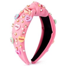 Valentine's Day Pink Knotted Headband - Pink Conversation XOXO Heart Love