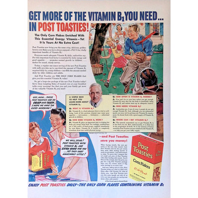 Cereal 1940 Print Ad Post Toasties Cereal Corn Flakes with Vitamin B1 11''X14''