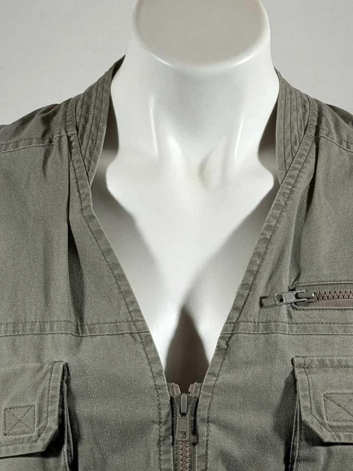 LL Bean Outdoor Vest Mens Large Green 100% Cotton Mesh Lined Full Zip - Image 3 of 4