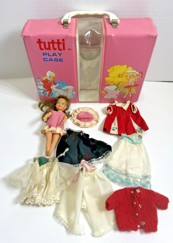 6” Vintage Mattel Barbie Tutti Doll 1960's Brunette w/ Spare Clothes & Play Case - Afbeelding 1 van 24