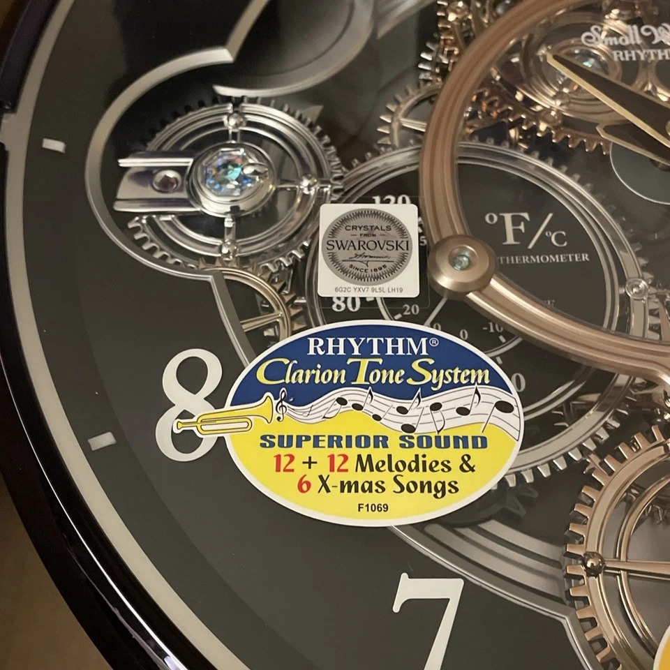 Rhythm Chronograph HD BLACK & CHROME Musical Motion Gears Wall Clock 4MH886WU02 - Image 2 of 4