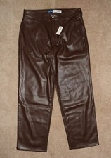 New Womens Old Navy Pants 10 Petite Brown OG Loose Fit Faux Leather High Rise