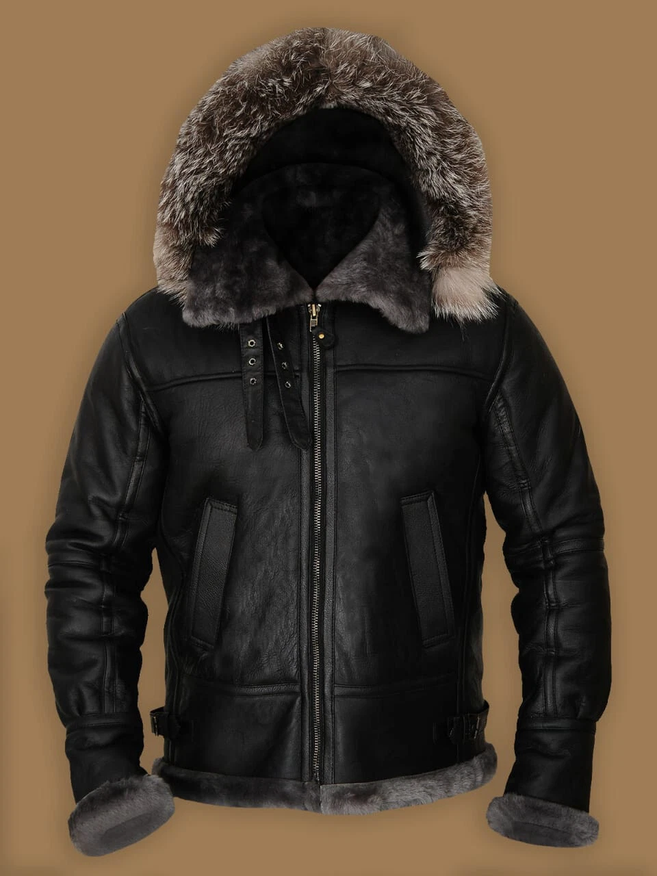 Men's RAF Aviator Pilot B3 Flying Bomber Shearling Fur Black Real Leather Jacket