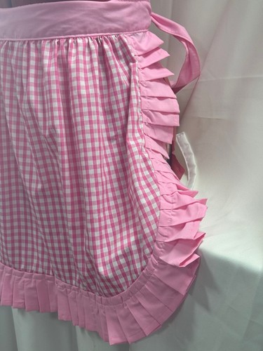 BRAND NEW VINTAGE 50's STYLE HALF APRON / PINNY - PINK & WHITE GINGHAM - Picture 3 of 5