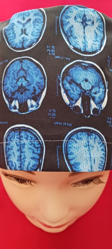 MRI Brain, Euro Style Scrub Cap, Adjustable Elastic with Toggle. 100% Cotton  - Image 2 of 2