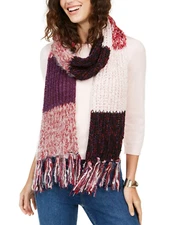 INC International Concepts Colorblocked Fringe Muffler Scarf Red Purple New #114