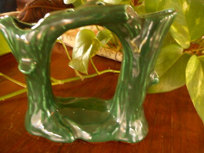 Pixie Swing Double Trunk Tree Vase Hollywood Ceramics Green Vintage Stumps 