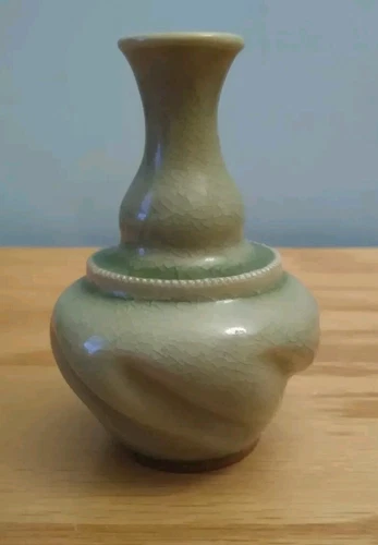 Vintage Celadon Green Crackle Glaze Porcelain Ceramic Vase Marked, German?